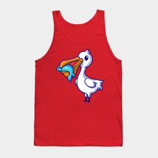 Cute Pelican Eat Fish Cartoon Tank Top